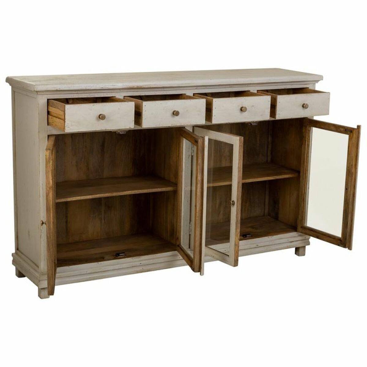 Aparador de madera y vidrio en blanco, estilo artesanal, 160 cm — imagen 2