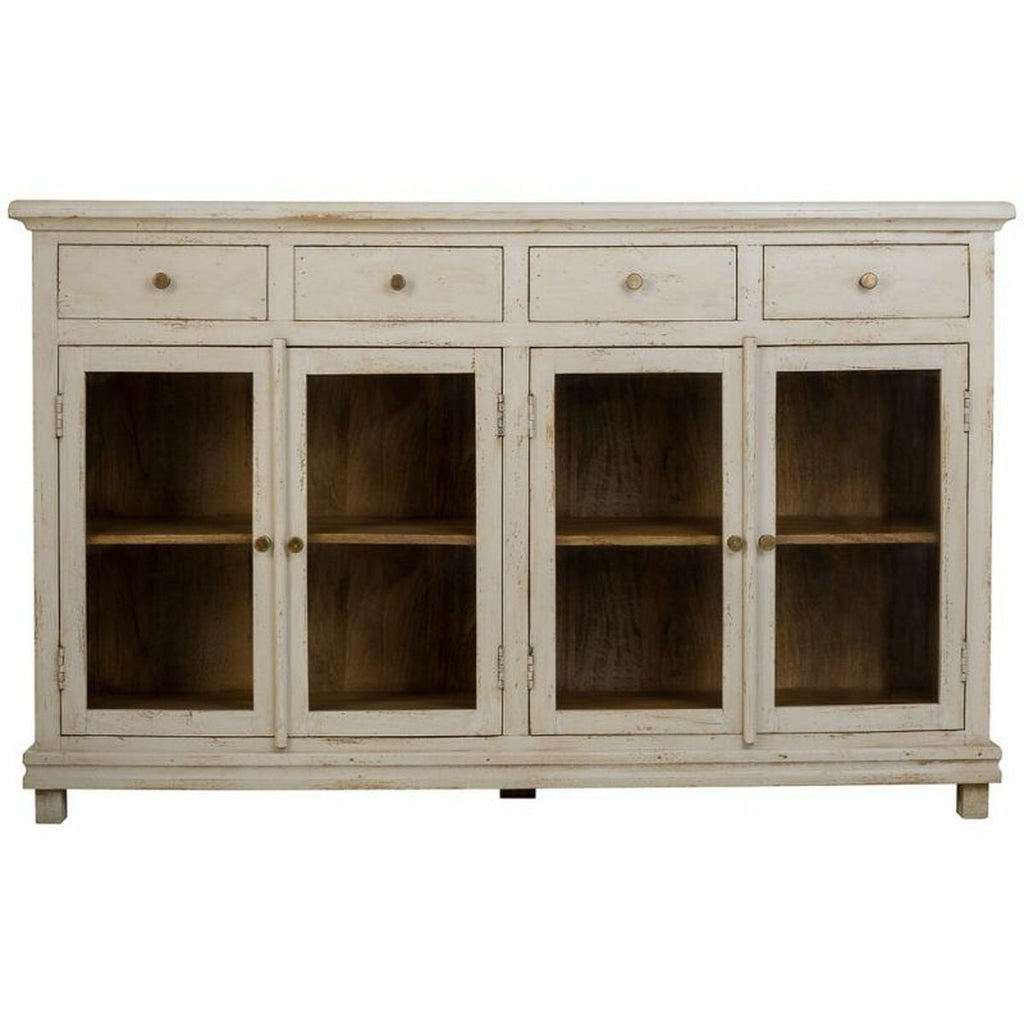 Aparador de madera y vidrio en blanco, estilo artesanal, 160 cm — imagen 4