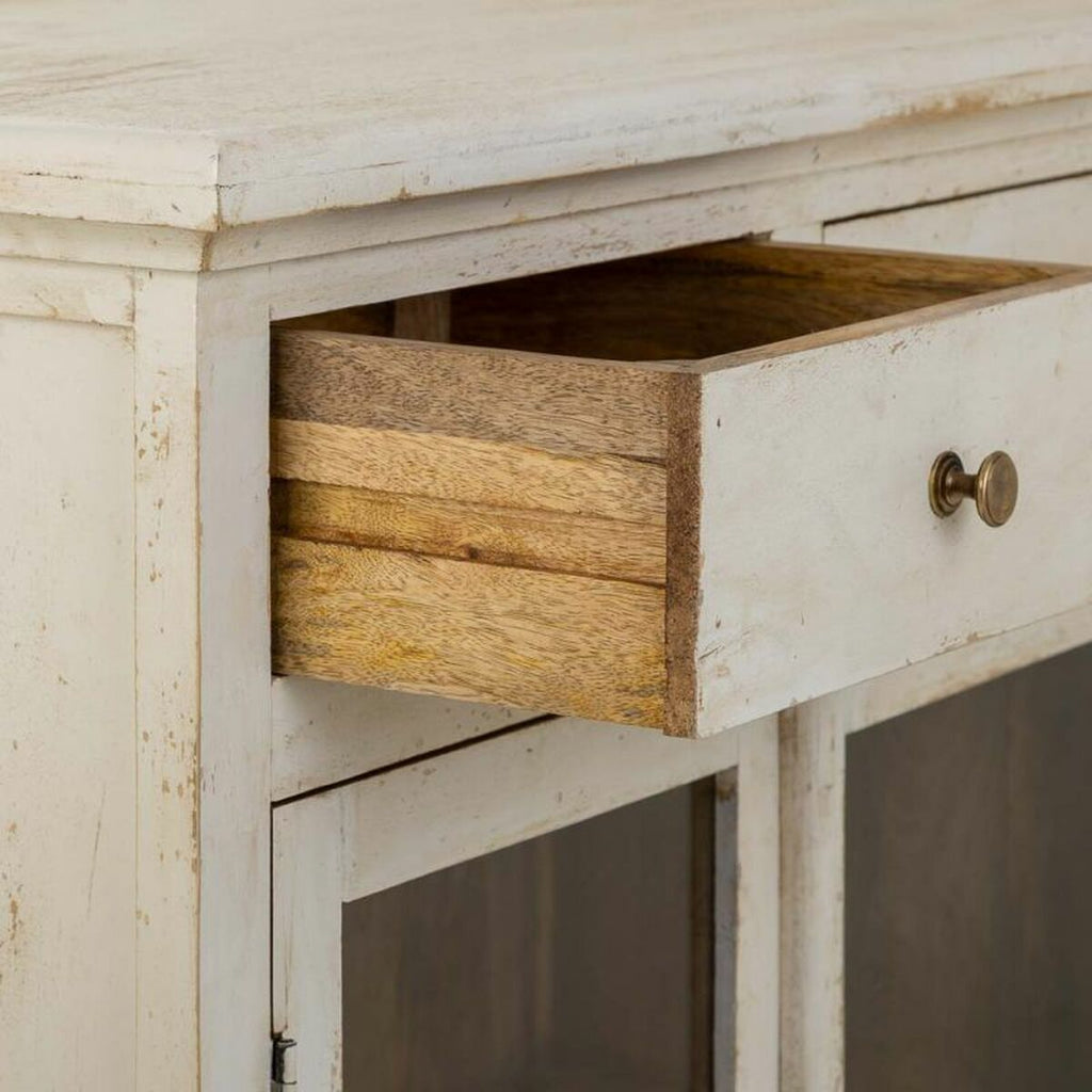 Aparador de madera y vidrio en blanco, estilo artesanal, 160 cm — imagen 6
