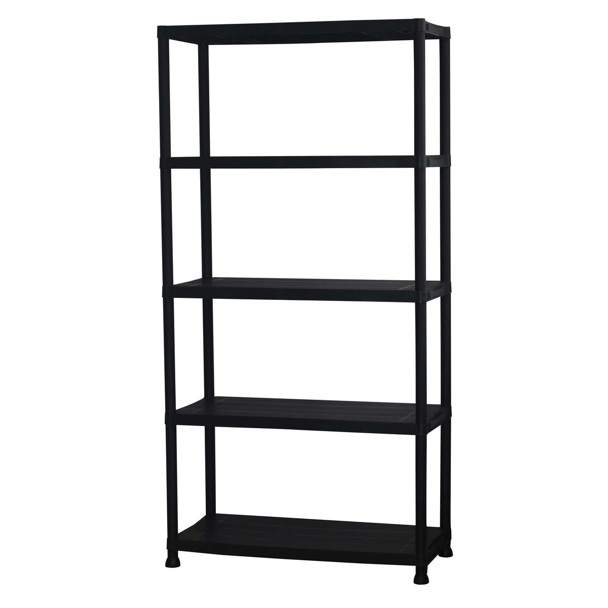Estantería de plástico negro con 5 baldas, interior y exterior
