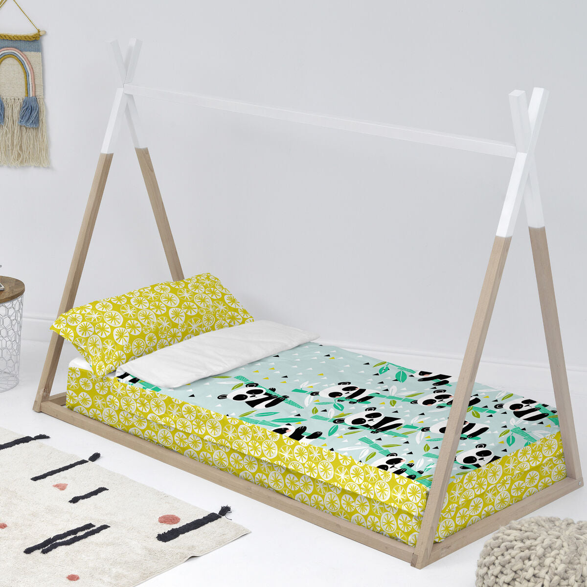 Saco nórdico infantil de algodón, estampado Panda azul, 90 x 200 cm — imagen 2