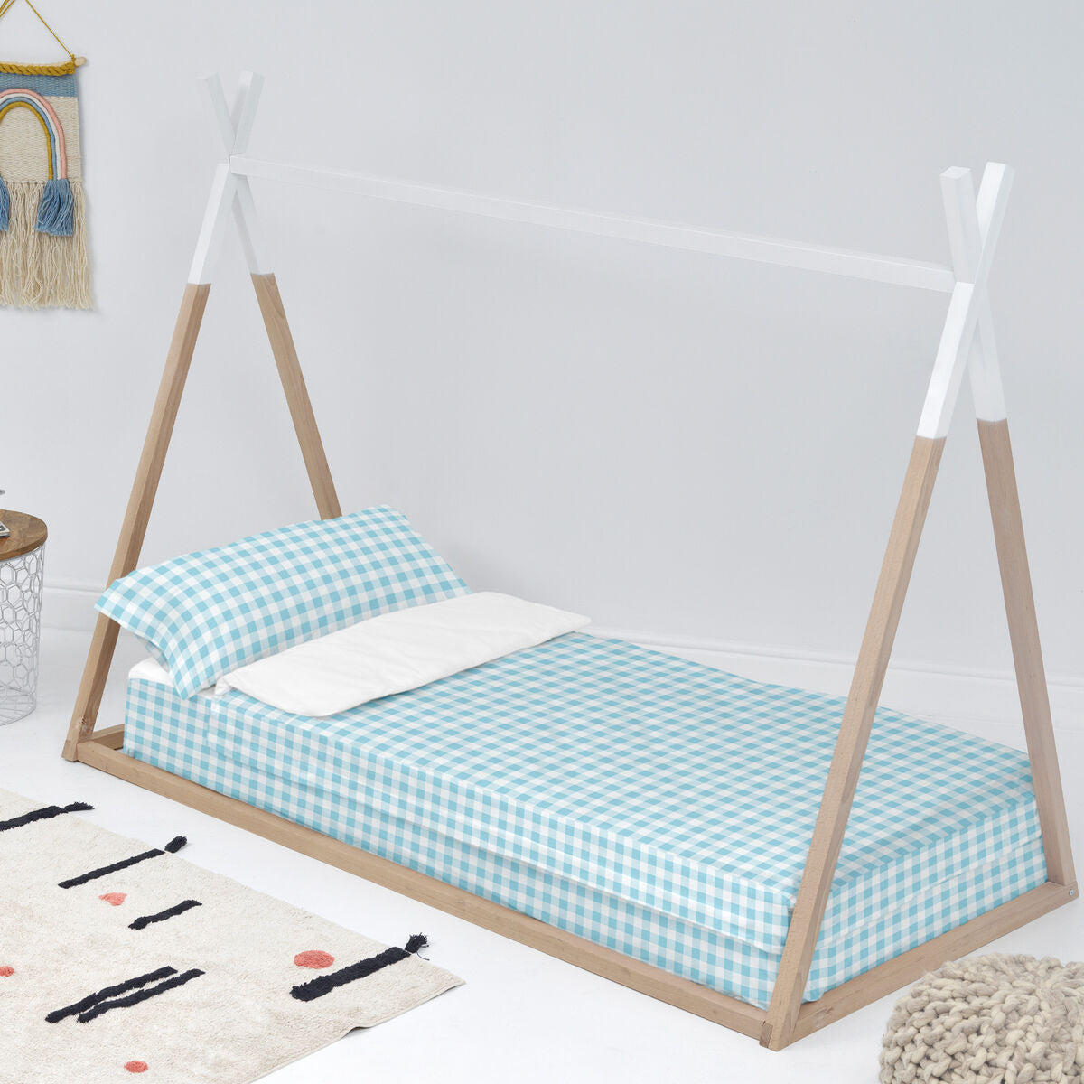 Saco nórdico con relleno de algodón azul Vichy, cama de 105 — imagen 2