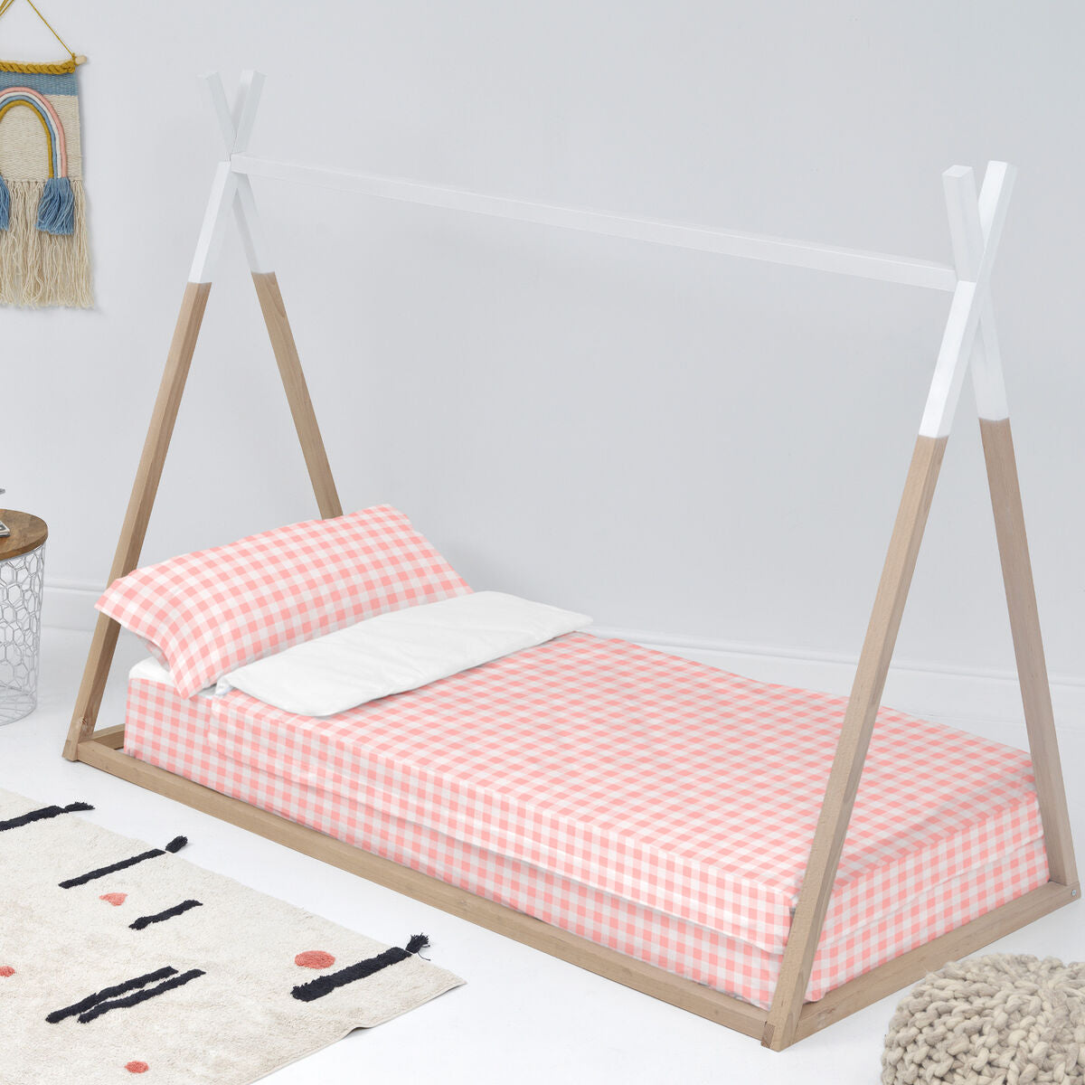 Saco nórdico infantil sin relleno rosa de vichy, 105 x 200 cm — imagen 2