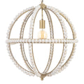 Lámpara de techo de madera y metal con cuentas, 54 cm, blanco