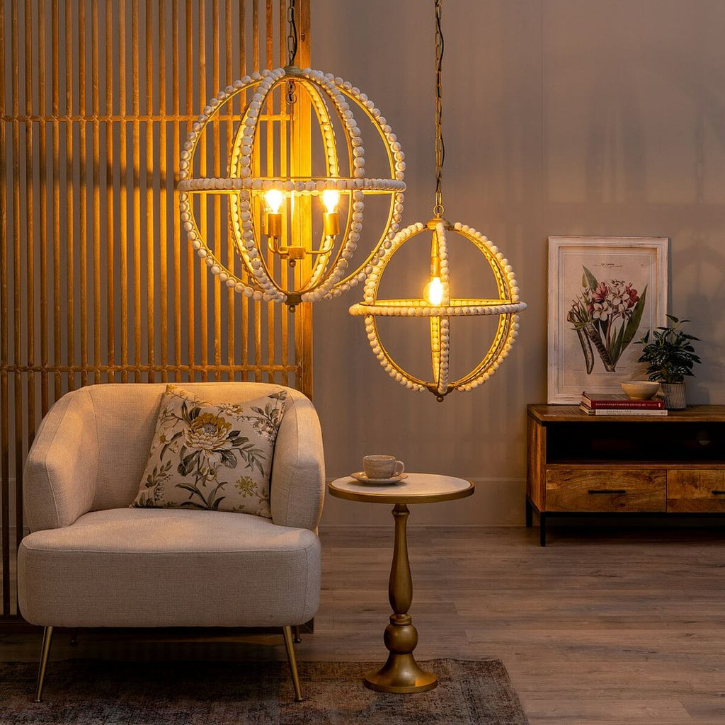 Lámpara de techo de madera y metal con cuentas, 54 cm, blanco — imagen 2