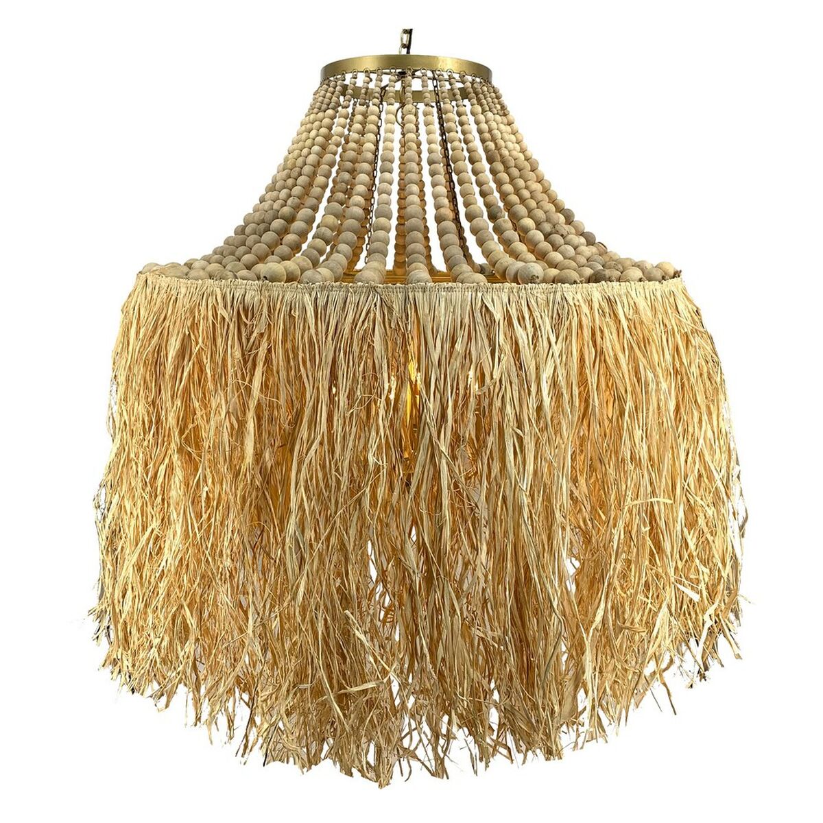 Lámpara de techo natural de madera y metal, 4 bombillas