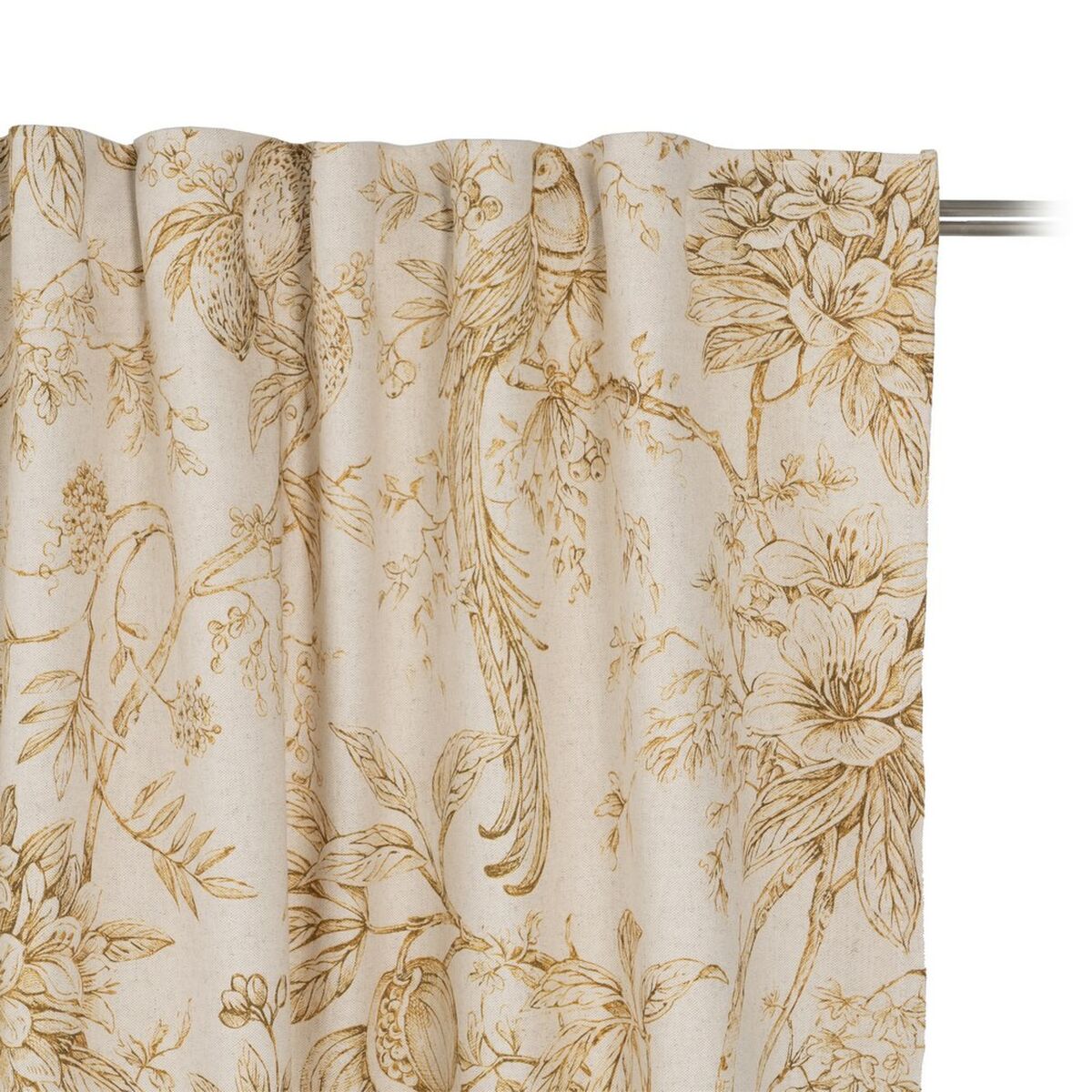 Cortina de algodón y lino con estampado de pájaros, 140 cm
