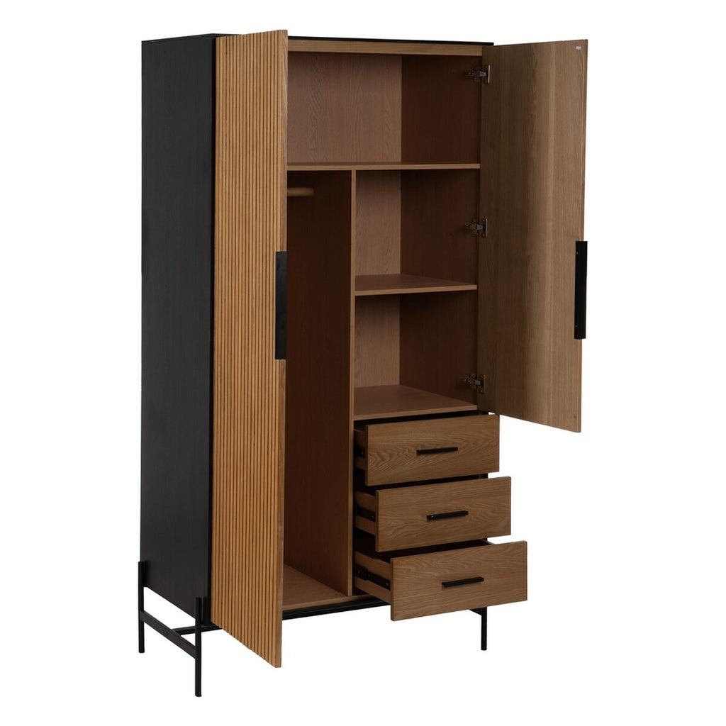 Aparador alto de hierro y madera MDF, negro y natural, 203 cm — imagen 3