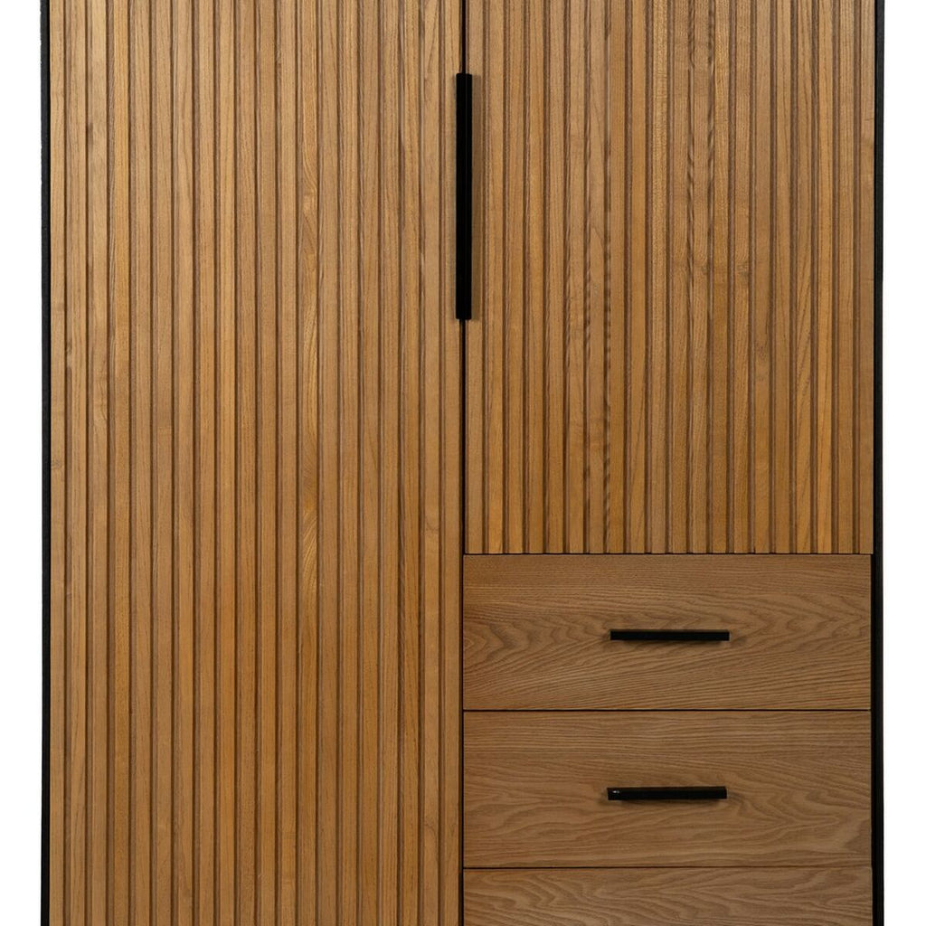 Aparador alto de hierro y madera MDF, negro y natural, 203 cm — imagen 4