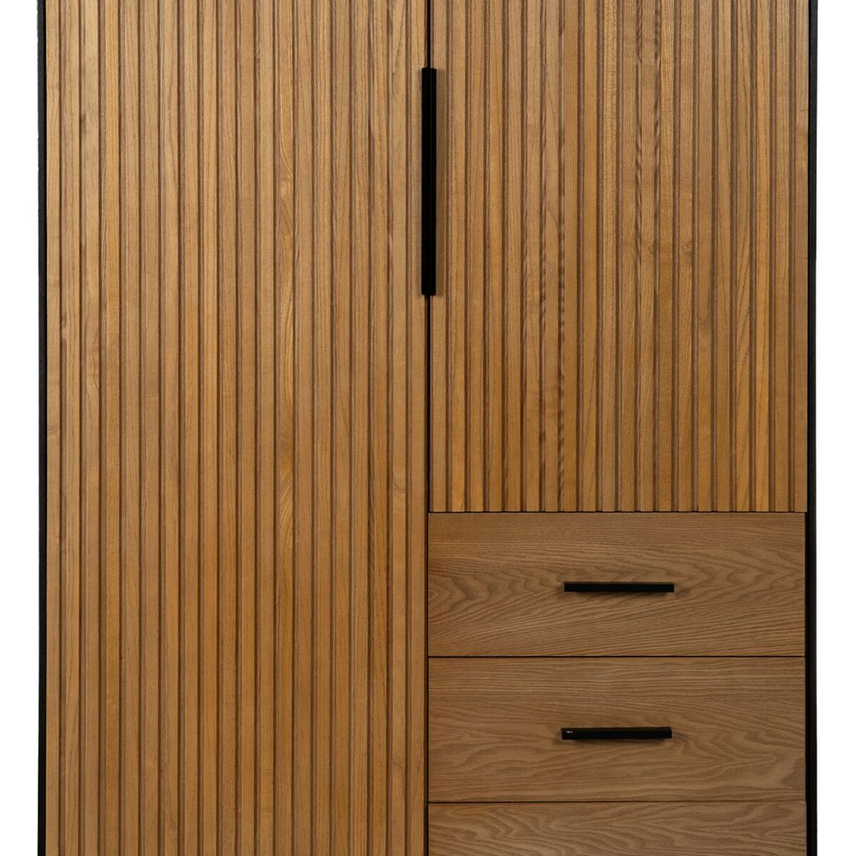 Aparador alto de hierro y madera MDF, negro y natural, 203 cm — imagen 4