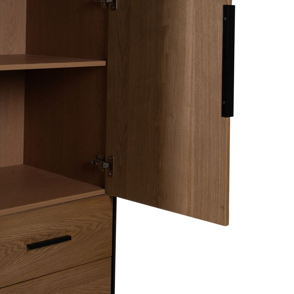 Aparador alto de hierro y madera MDF, negro y natural, 203 cm — imagen 6