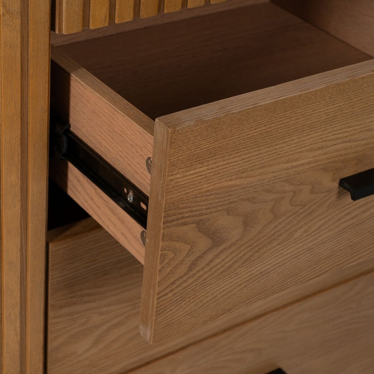Aparador alto de hierro y madera MDF, negro y natural, 203 cm — imagen 8