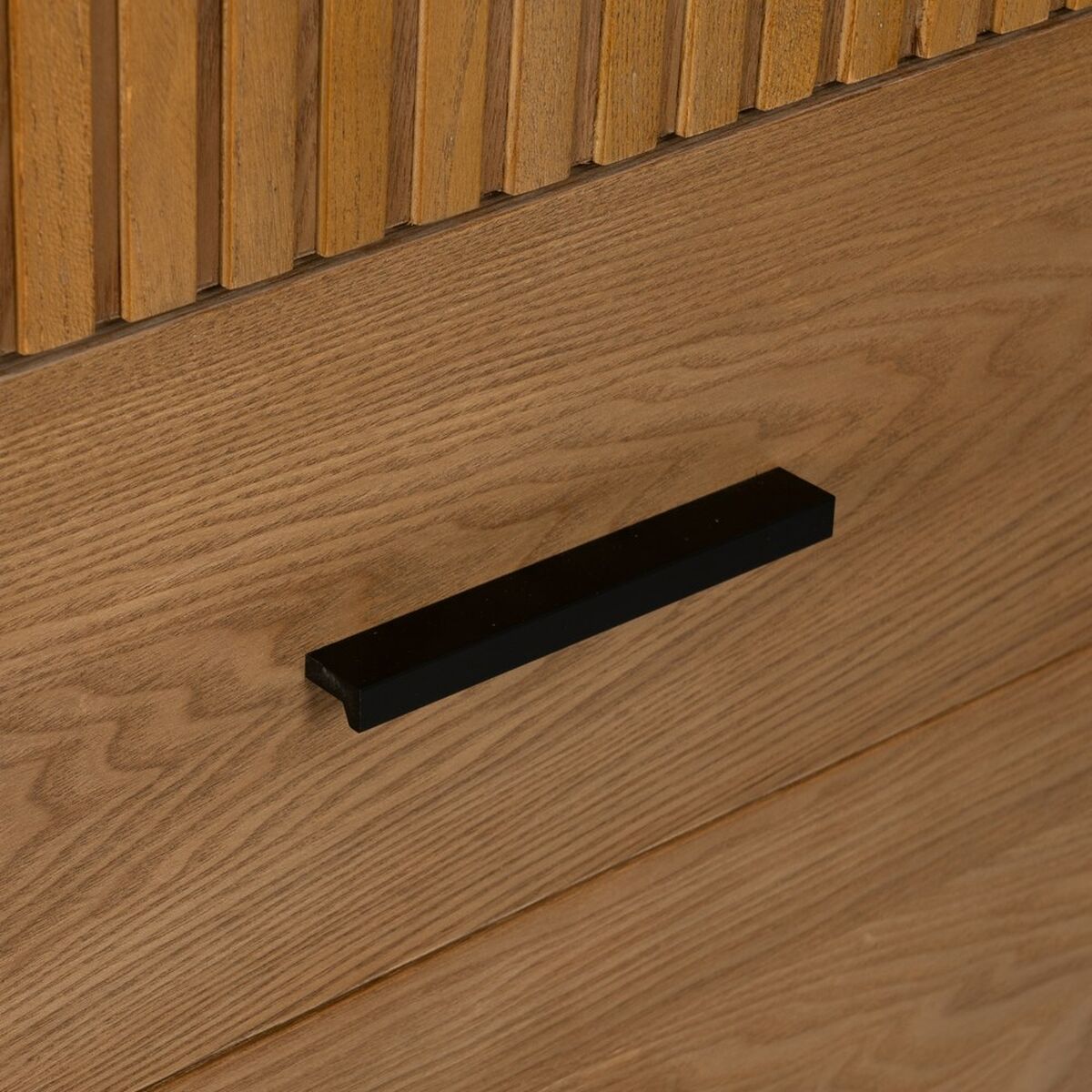 Aparador alto de hierro y madera MDF, negro y natural, 203 cm — imagen 10