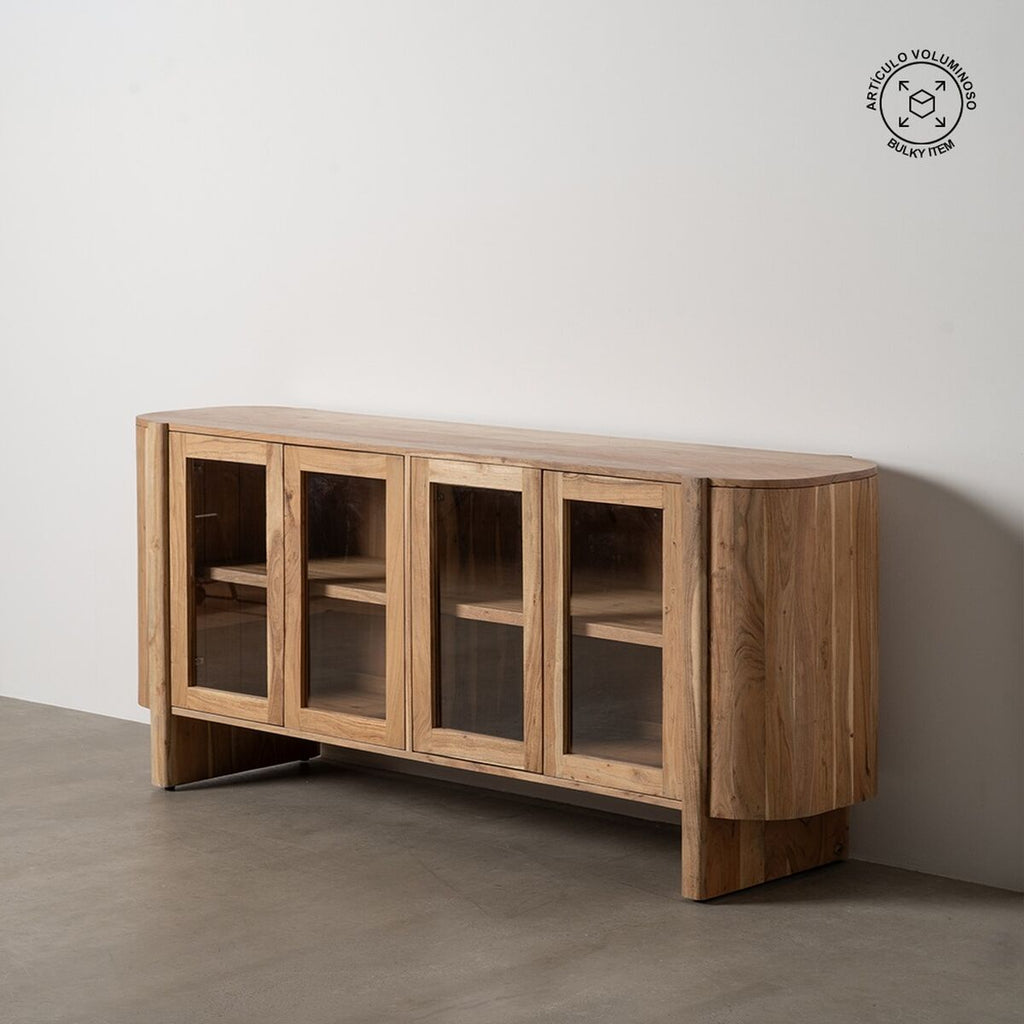 Aparador de madera de mango y cristal, 180 cm, sin montaje — imagen 2