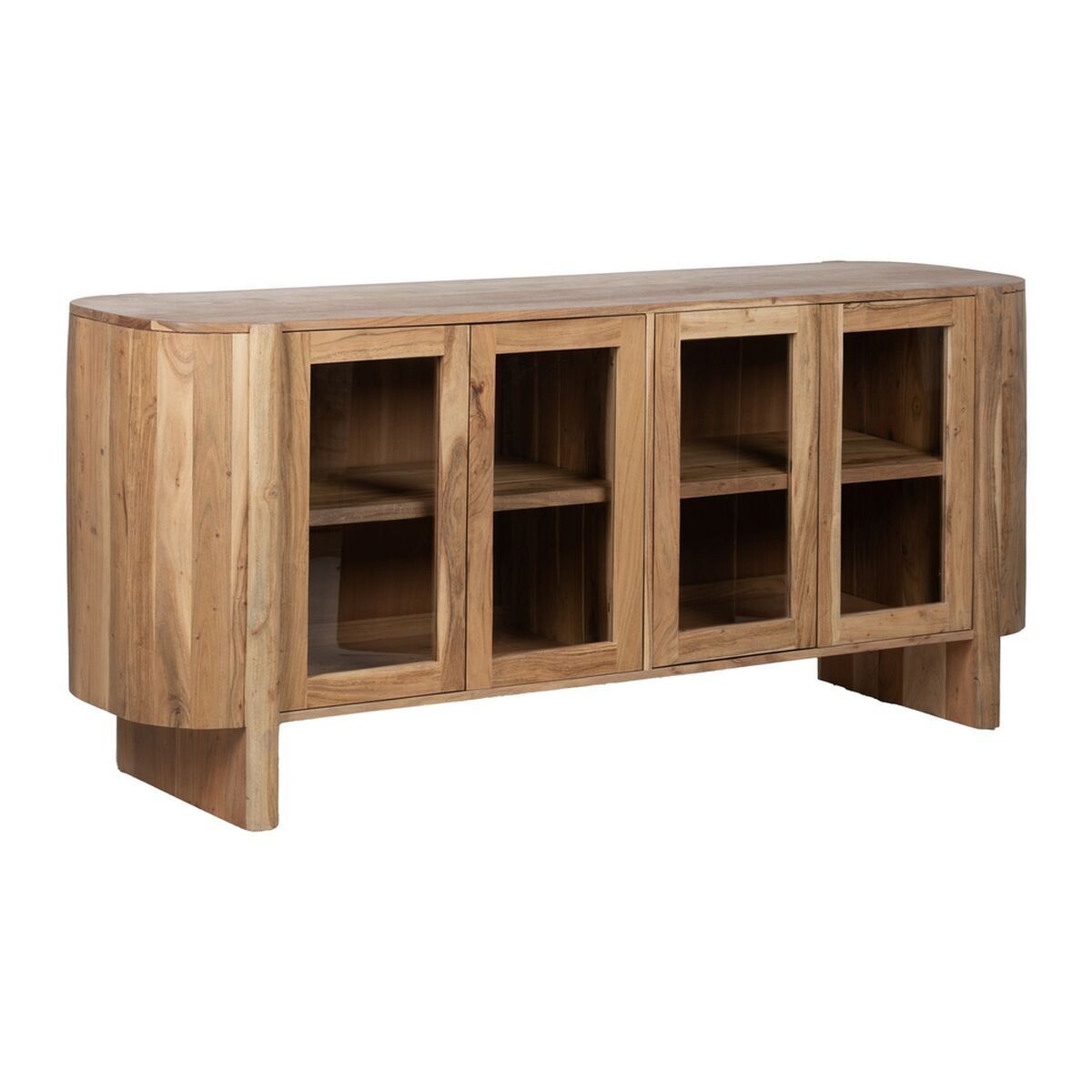 Aparador de madera de mango y cristal, 180 cm, sin montaje