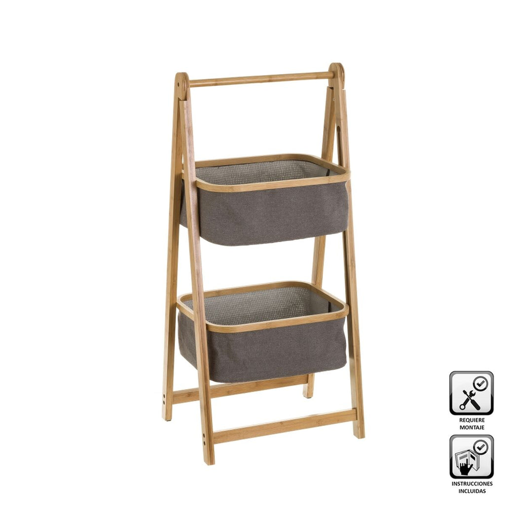 Estantería de baño gris y natural de bambú, 45 x 36 x 98 cm — imagen 2