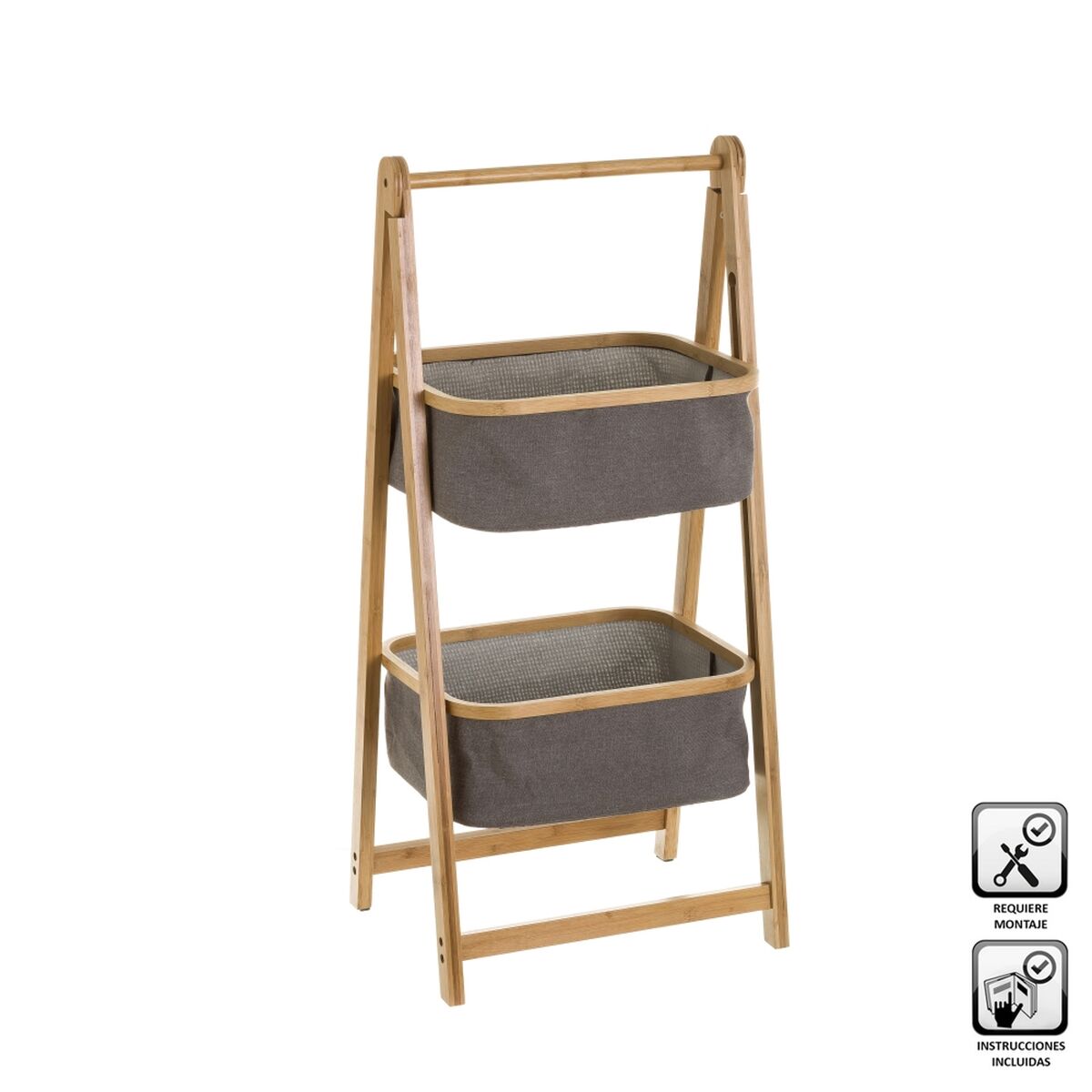 Estantería de baño gris y natural de bambú, 45 x 36 x 98 cm — imagen 2