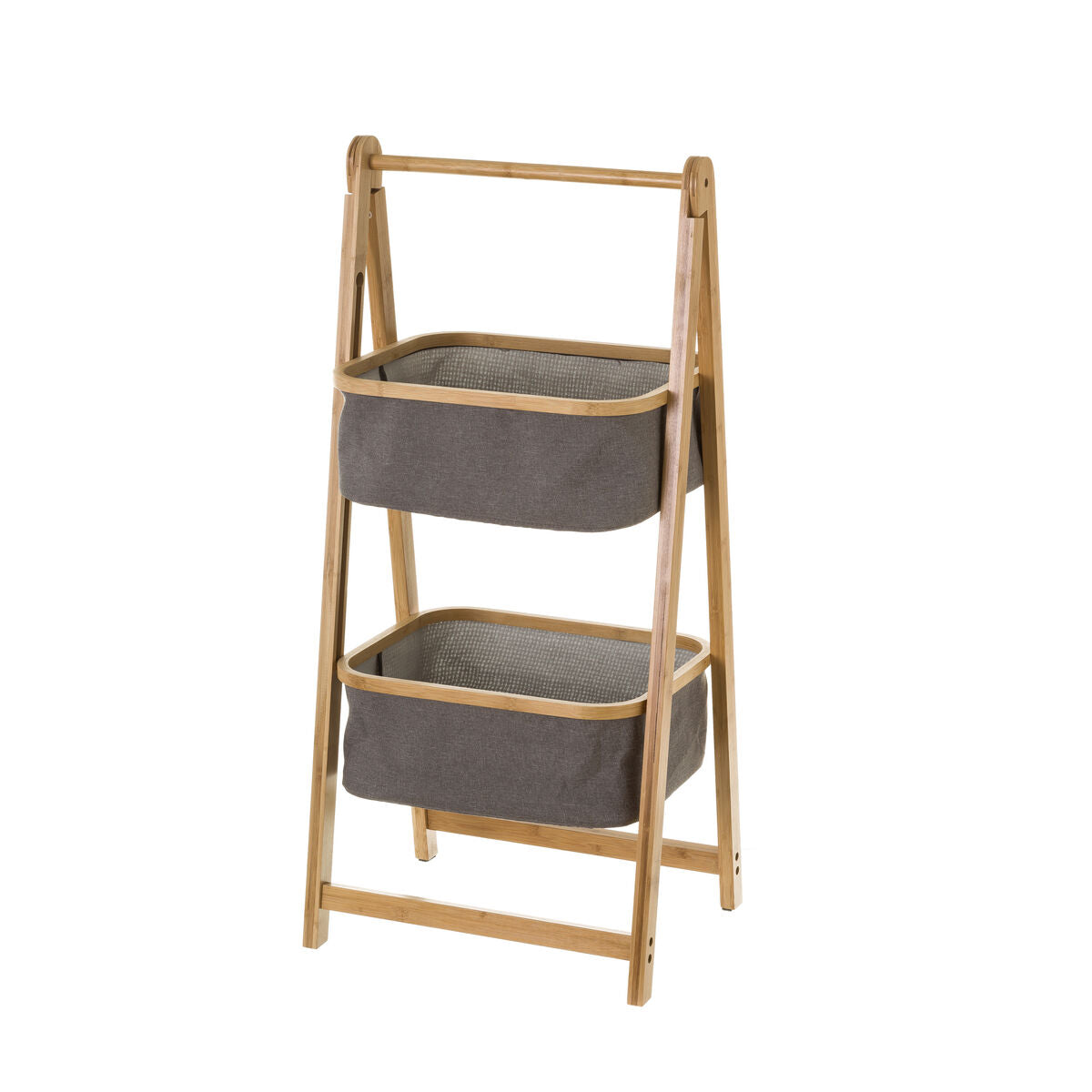 Estantería de baño gris y natural de bambú, 45 x 36 x 98 cm