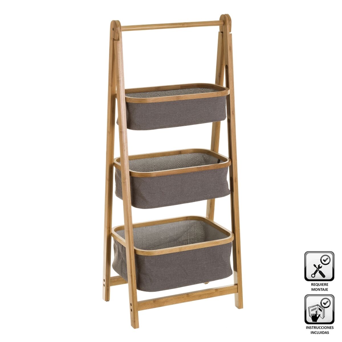 Estantería de baño auxiliar de bambú, gris, 45 x 34 x 109 cm — imagen 2