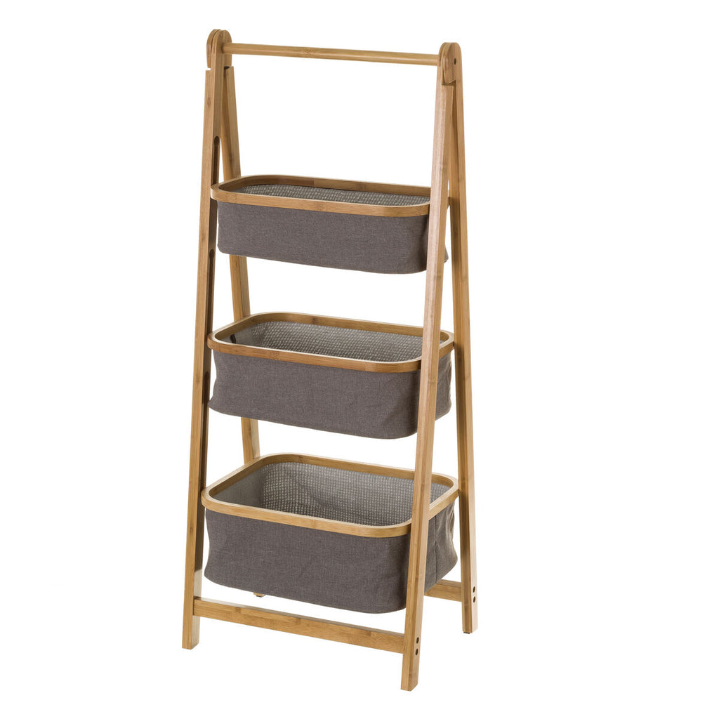 Estantería de baño auxiliar de bambú, gris, 45 x 34 x 109 cm