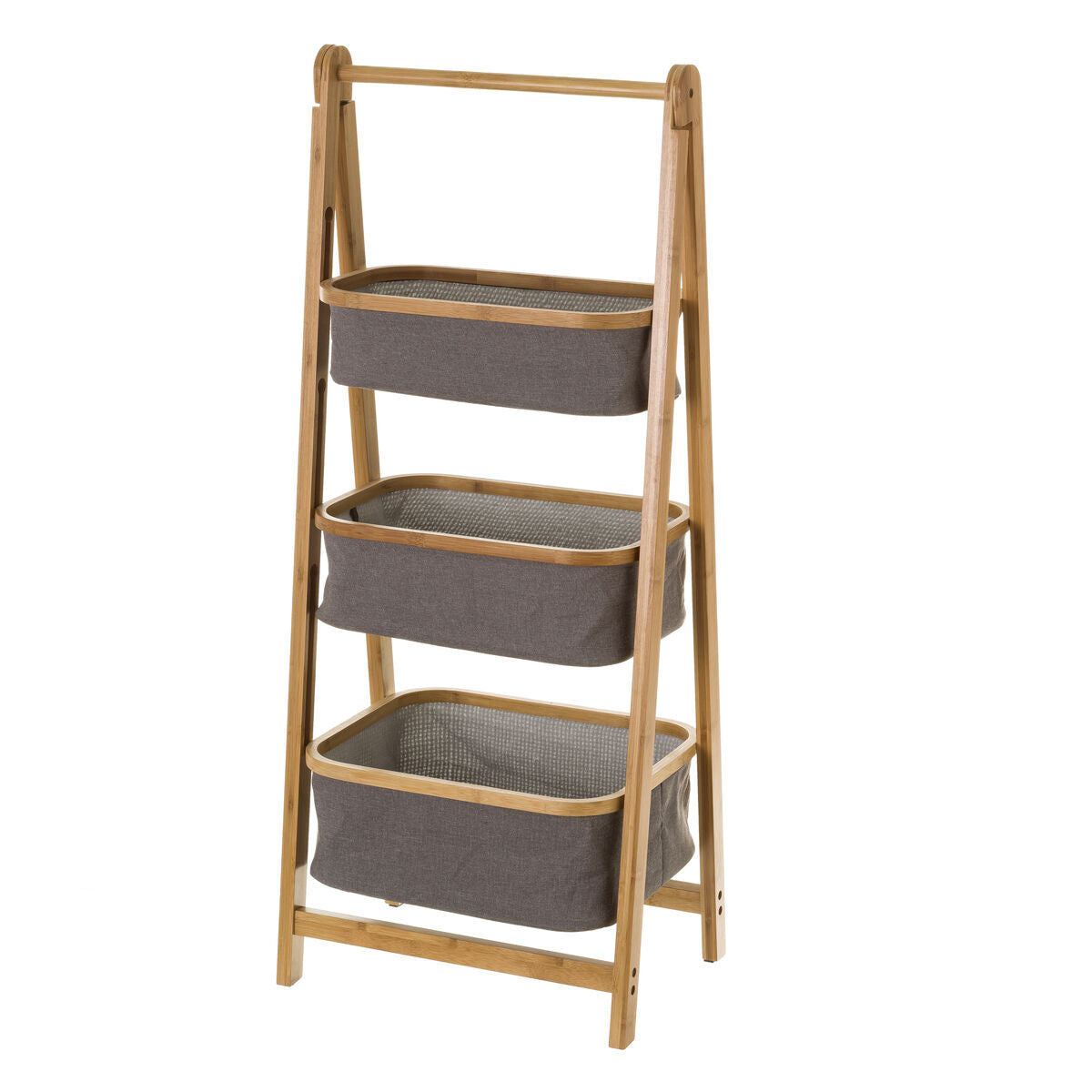 Estantería de baño auxiliar de bambú, gris, 45 x 34 x 109 cm