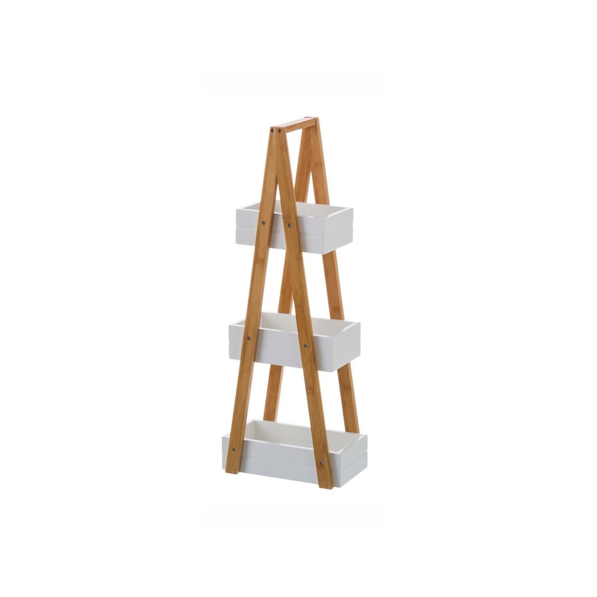 Estantería de baño blanca y natural de bambú y MDF, 30 x 81 cm