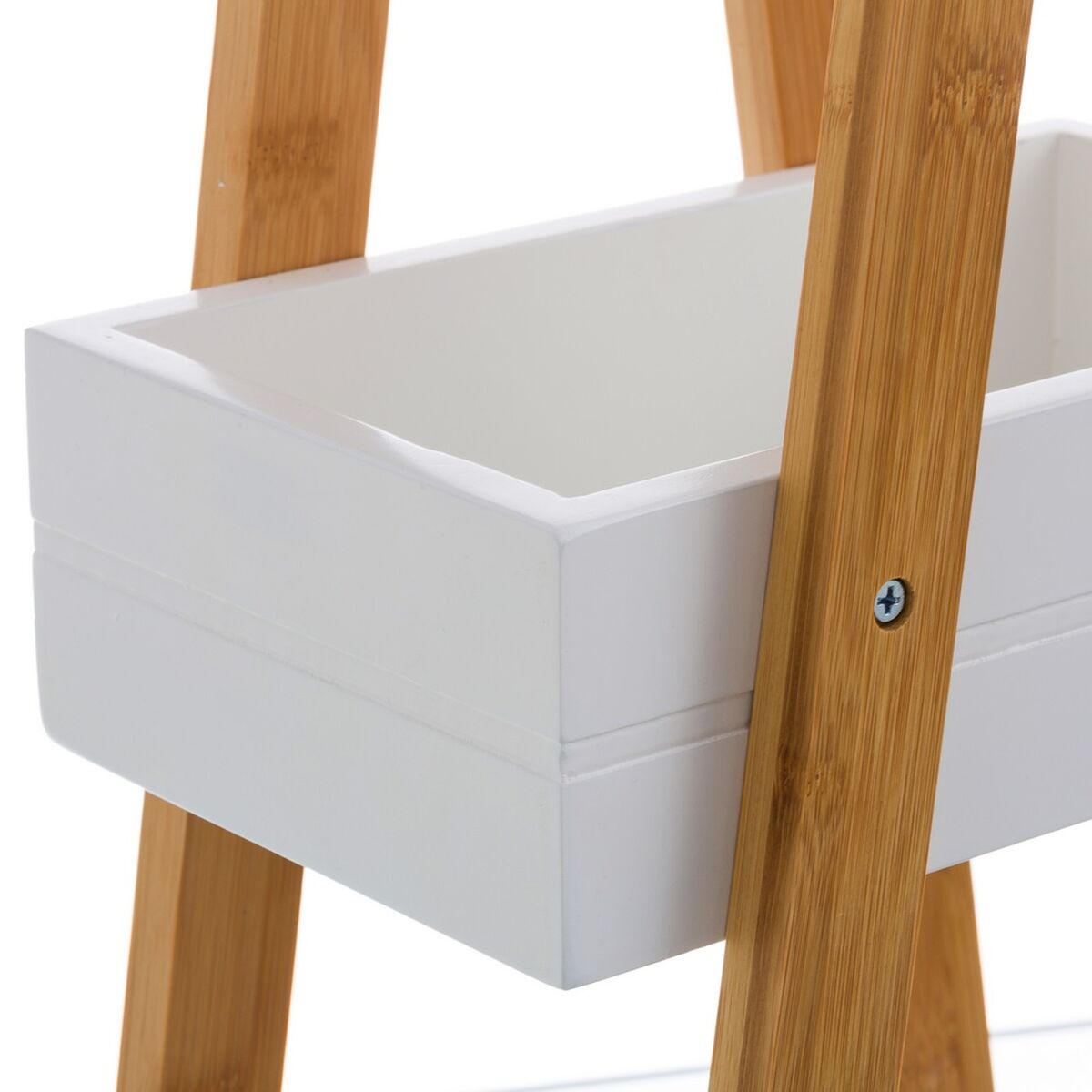 Estantería de baño blanca y natural de bambú y MDF, 30 x 81 cm — imagen 2