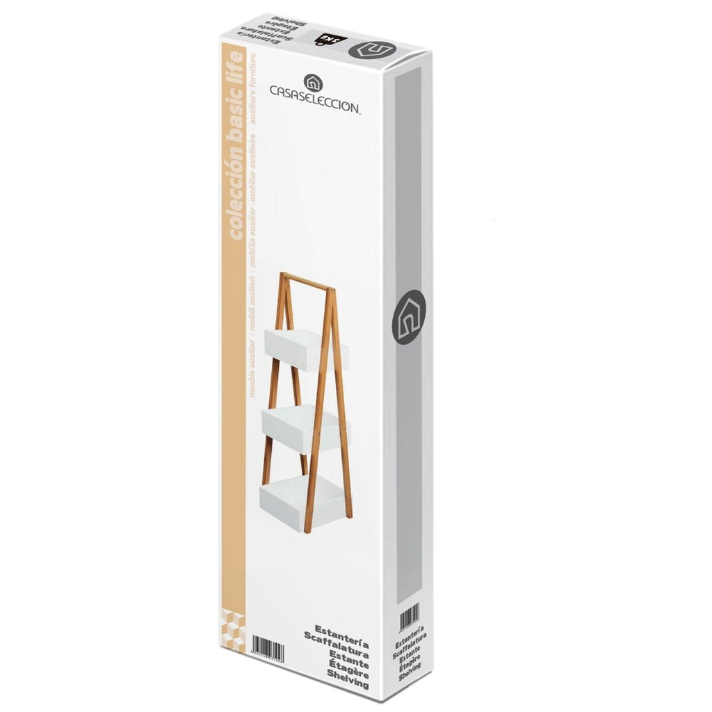 Estantería de baño blanca y natural de bambú y MDF, 30 x 81 cm — imagen 4