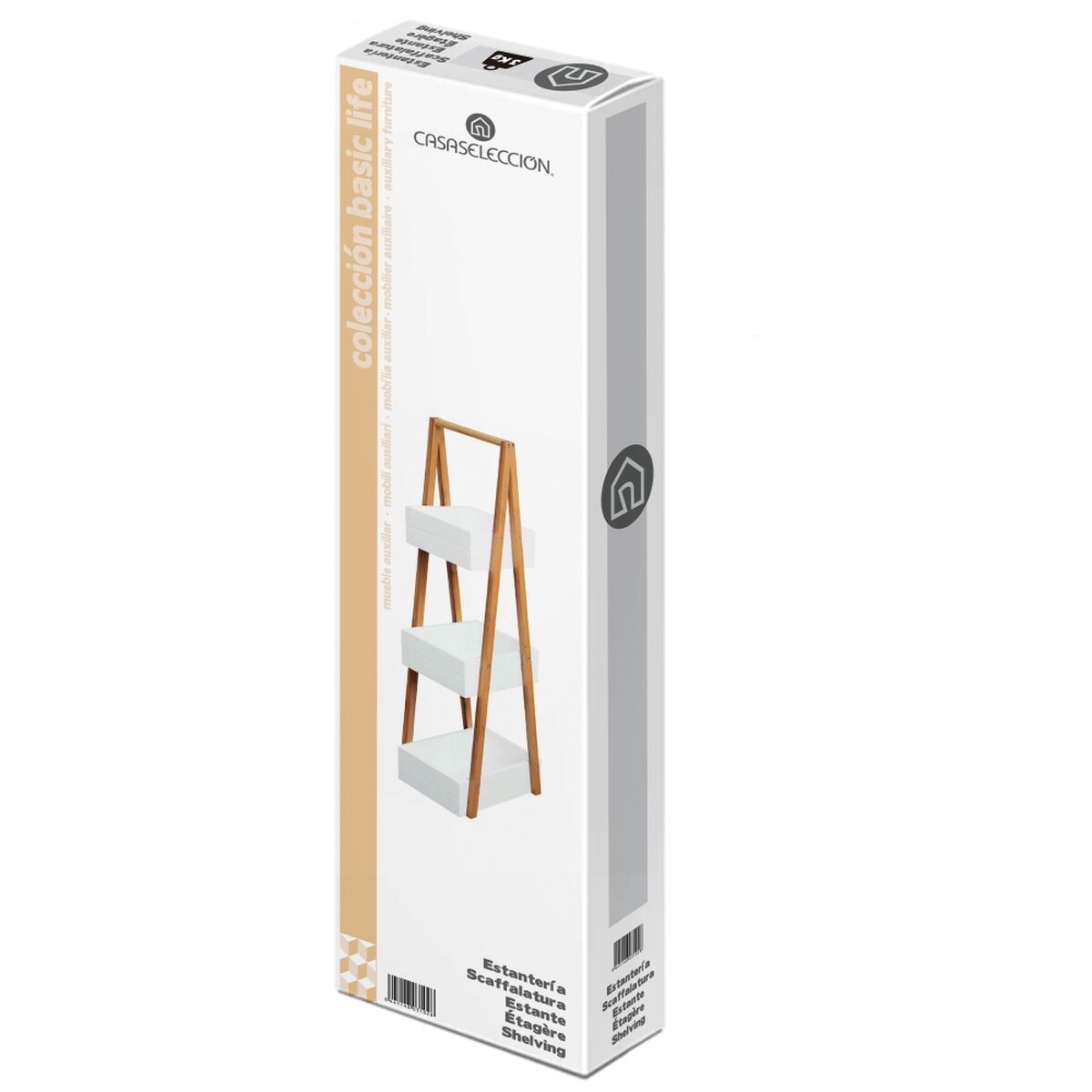 Estantería de baño blanca y natural de bambú y MDF, 30 x 81 cm — imagen 4