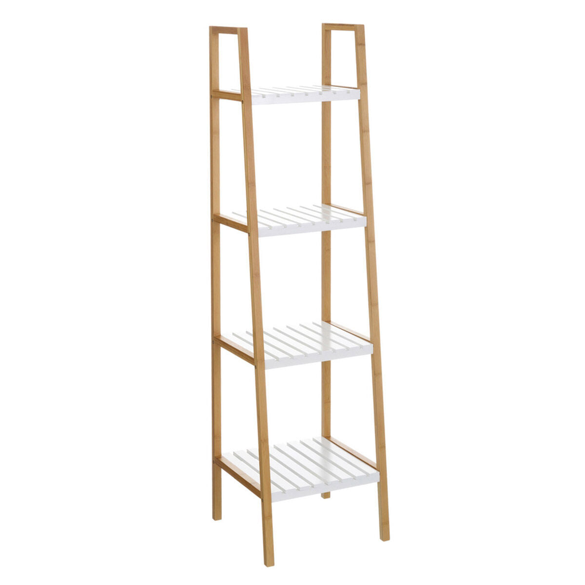 Estantería de baño blanca y natural de bambú, 35 x 35 x 138 cm
