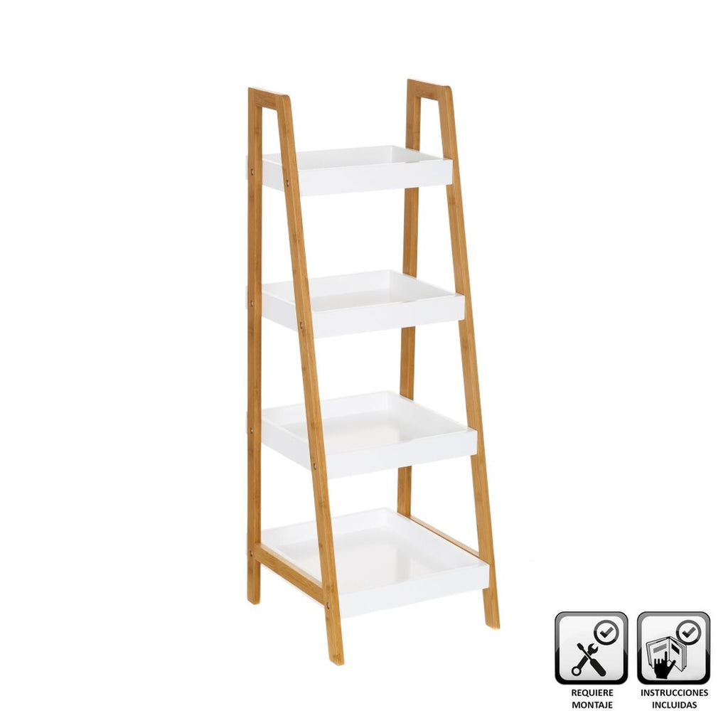 Estantería de baño blanca de bambú y MDF, 35 x 34 x 98 cm