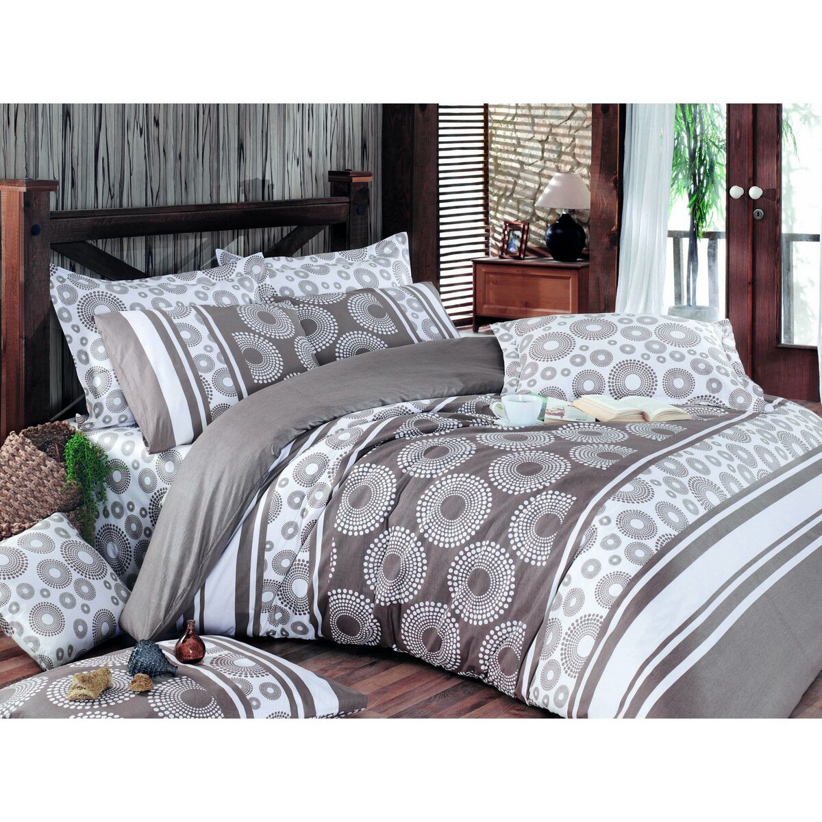 Juego de funda nórdica marrón de algodón, cama de 200 — imagen 2