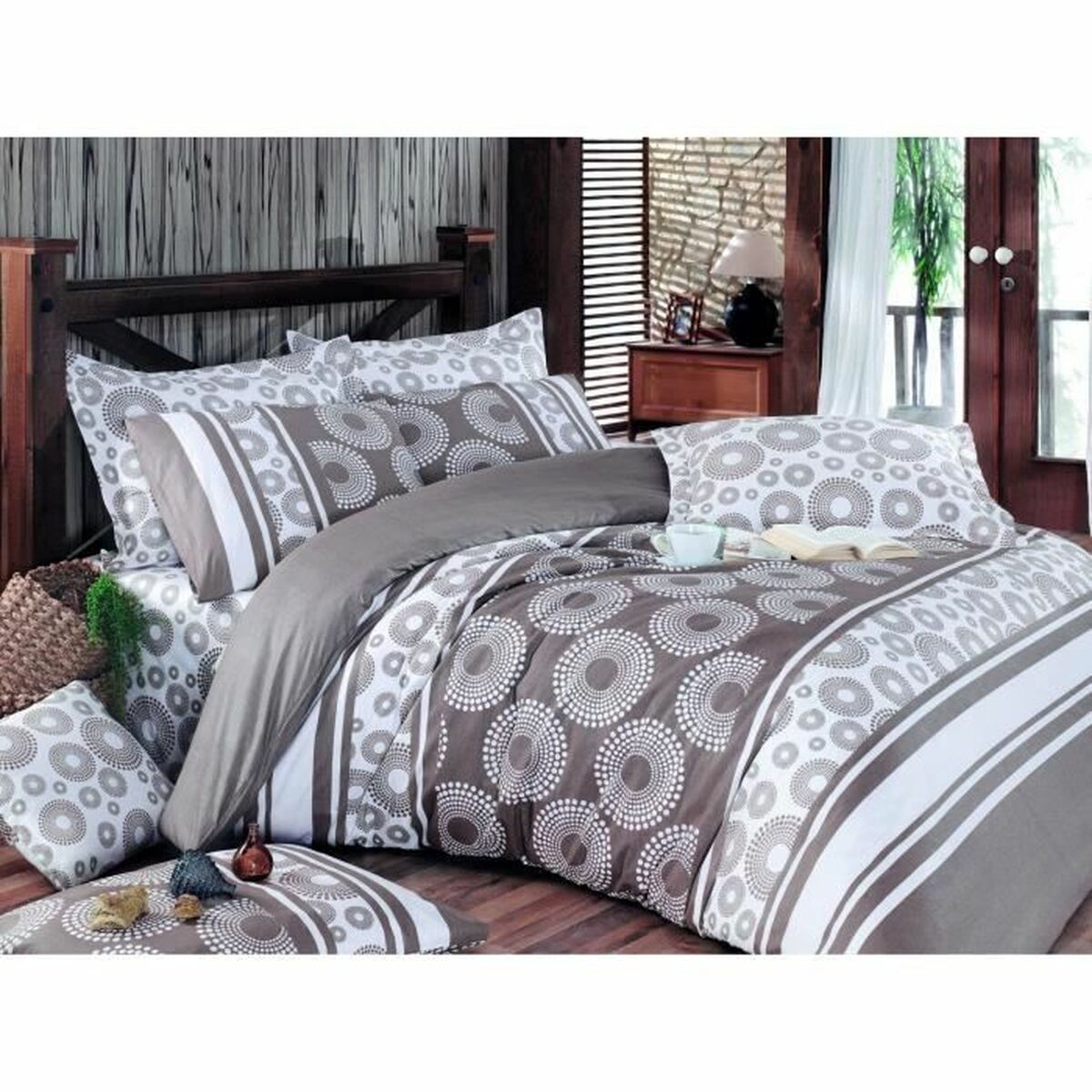 Juego de funda nórdica marrón de algodón, cama de 200 — imagen 3