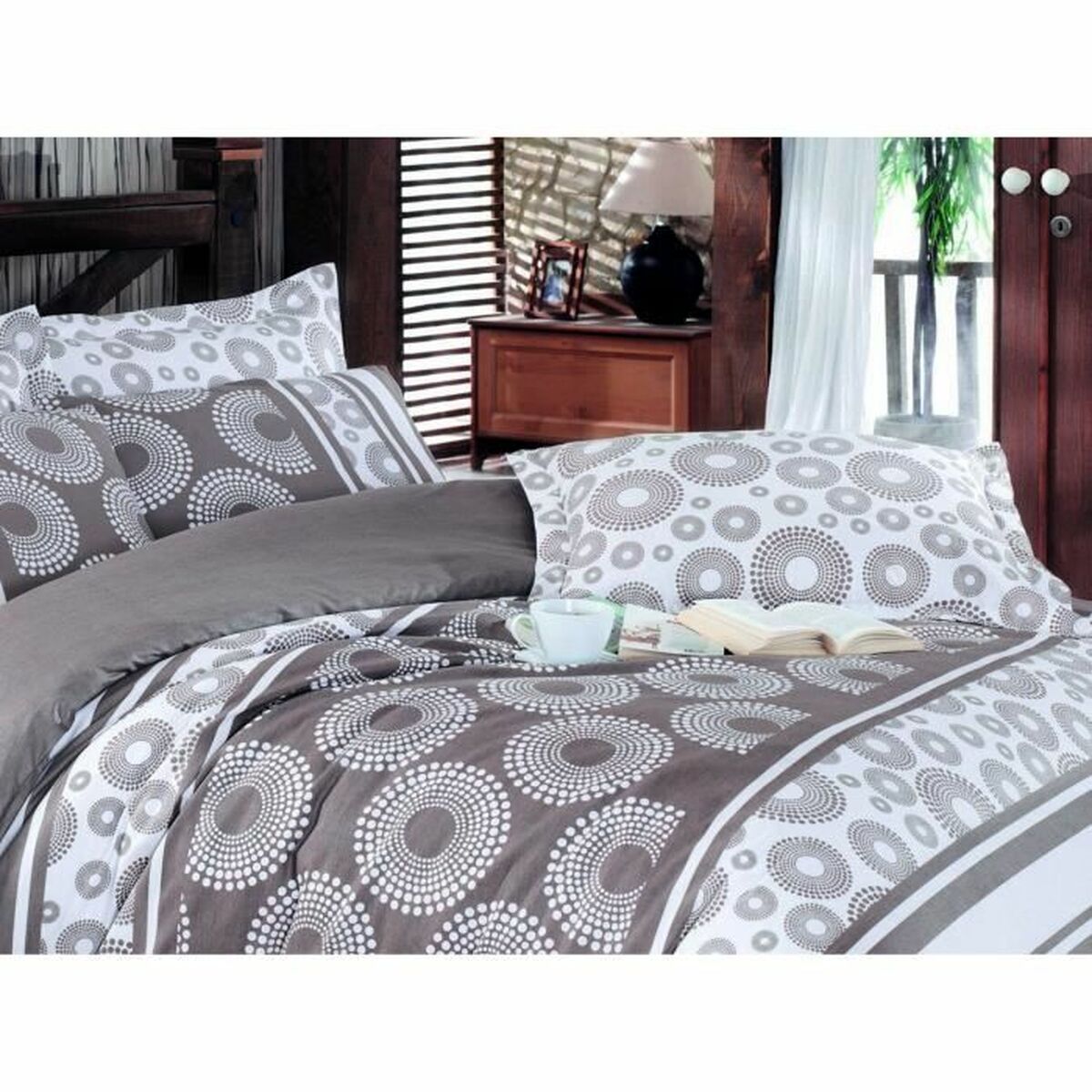Juego de funda nórdica marrón de algodón, cama de 200 — imagen 4