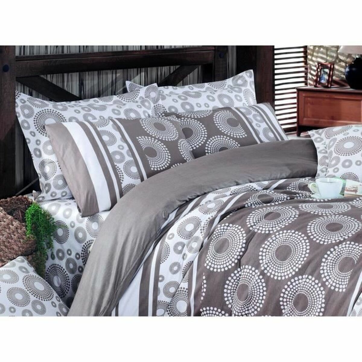 Juego de funda nórdica marrón de algodón, cama de 200 — imagen 5