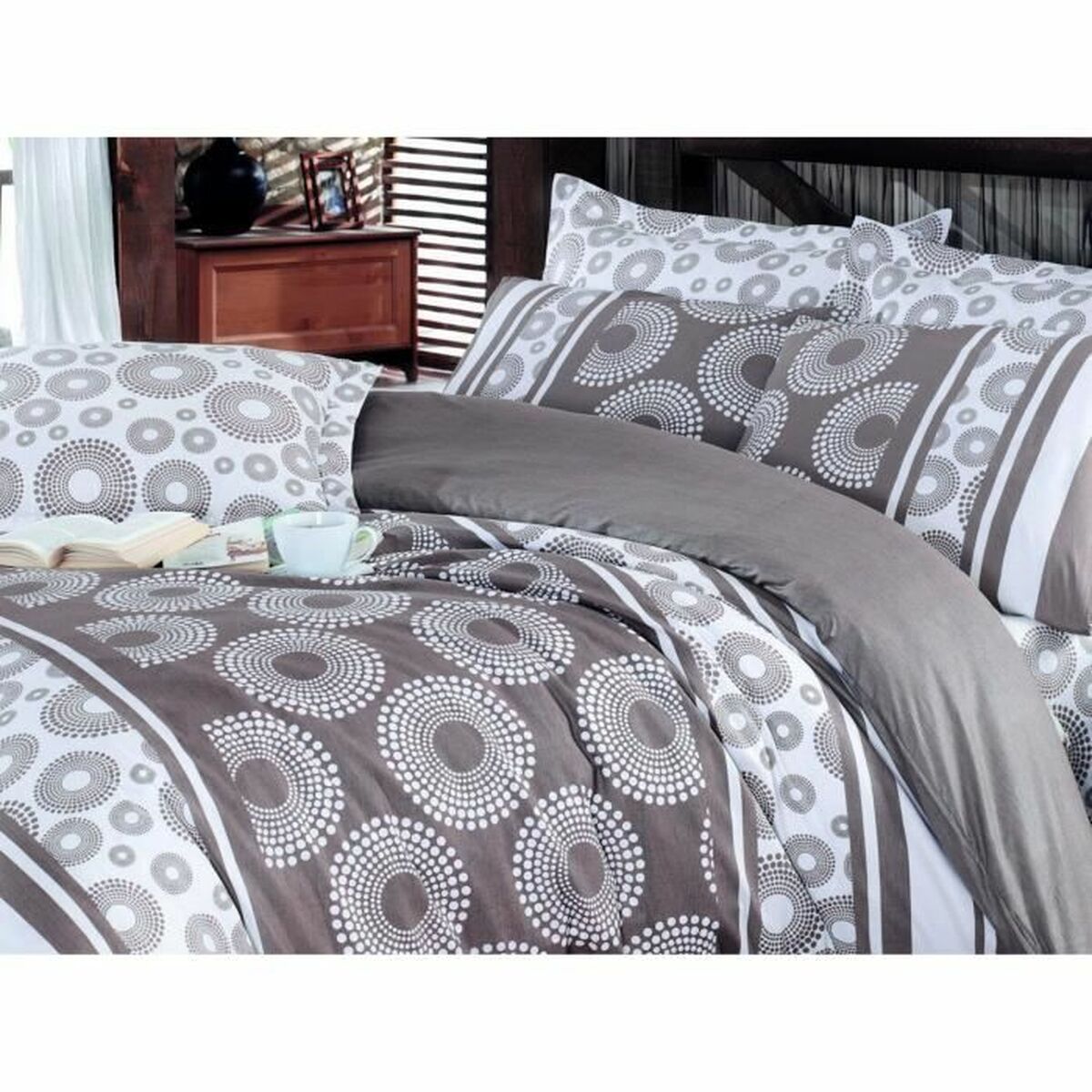 Juego de funda nórdica marrón de algodón, cama de 200 — imagen 6