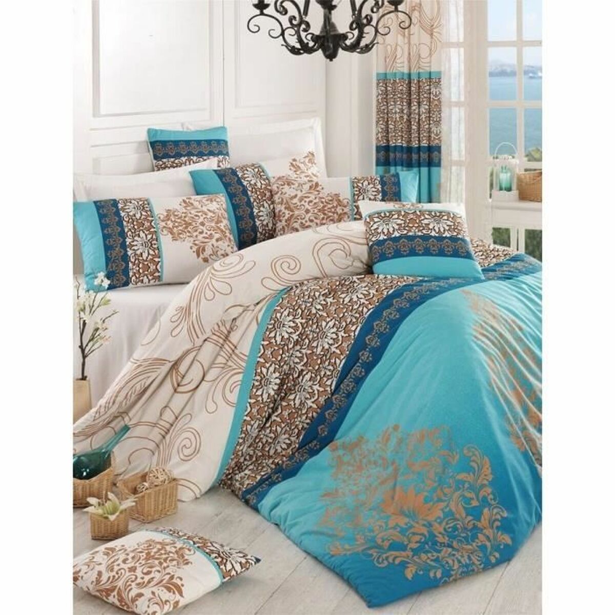 Juego de funda nórdica de algodón turquesa, cama de 200 — imagen 2