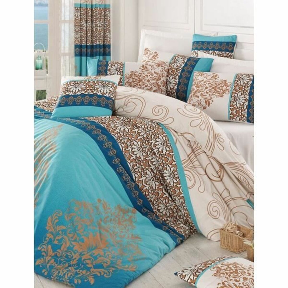 Juego de funda nórdica de algodón turquesa, cama de 200 — imagen 4