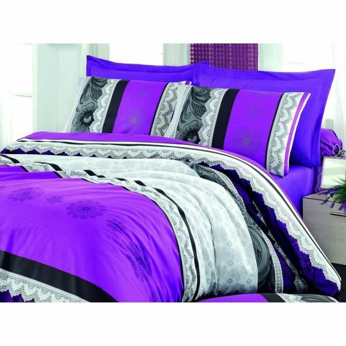Juego de funda nórdica de algodón morado, cama de 200 — imagen 3