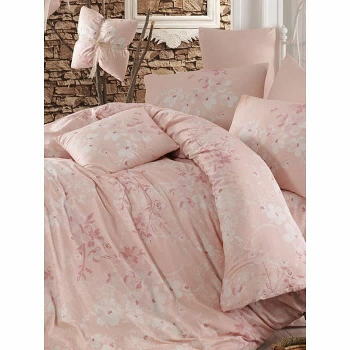 Juego de funda nórdica de algodón rosa, cama de 200 — imagen 4