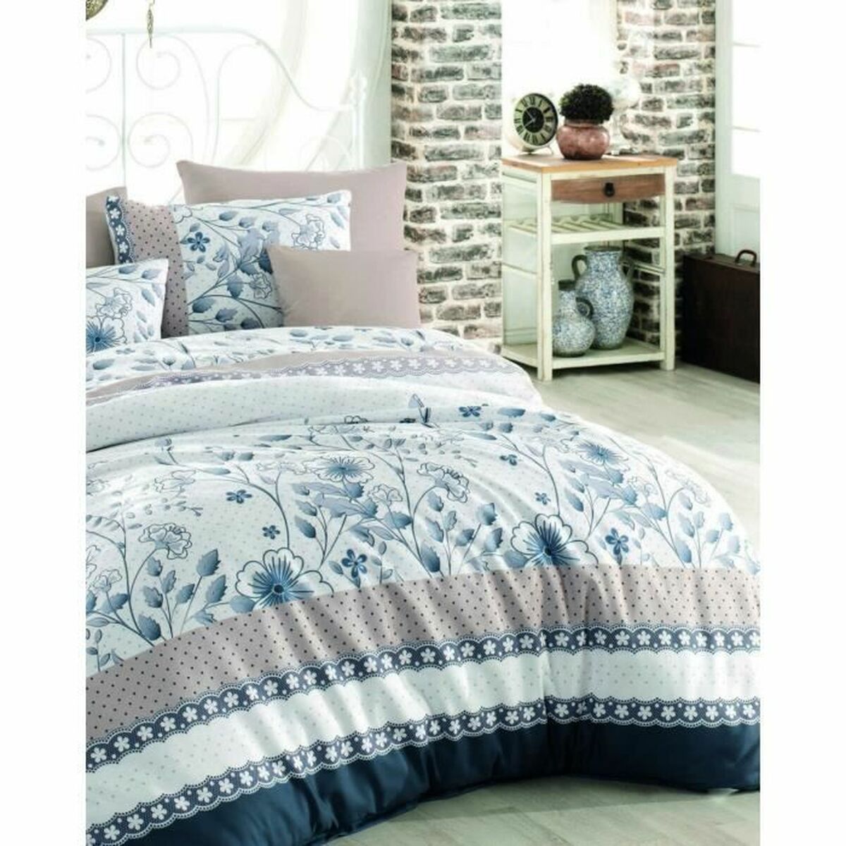 Juego de funda nórdica de algodón azul, cama de 200, 3 piezas — imagen 3