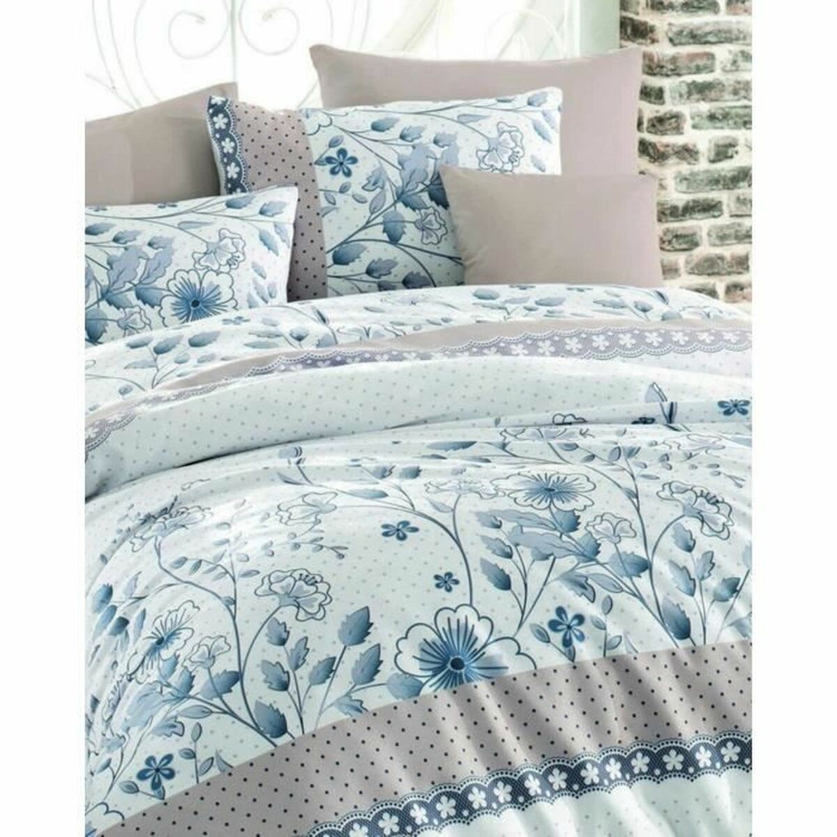 Juego de funda nórdica de algodón azul, cama de 200, 3 piezas — imagen 4