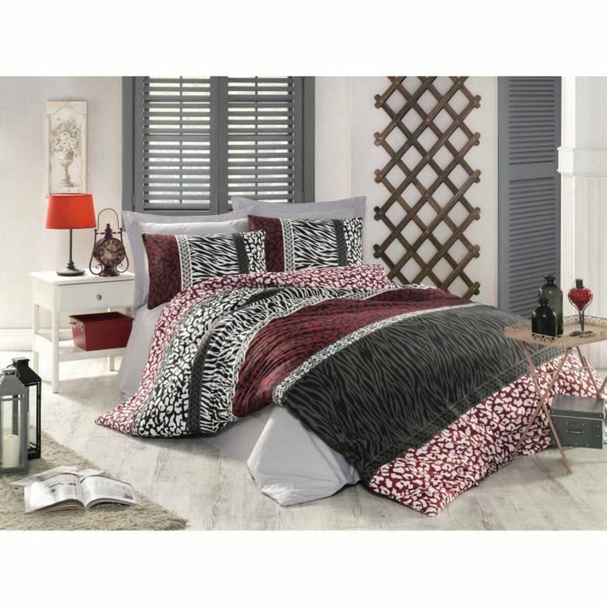 Juego de funda nórdica de algodón rojo, cama de 200, 3 piezas — imagen 2