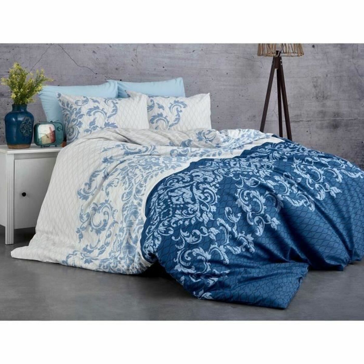 Juego de funda nórdica azul de algodón, cama de 200 — imagen 2
