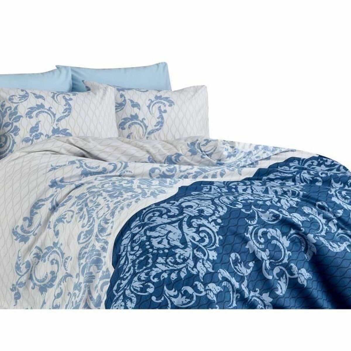 Juego de funda nórdica azul de algodón, cama de 200