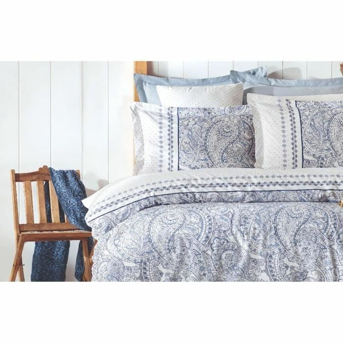 Juego de funda nórdica de algodón azul, cama de 200, 3 piezas — imagen 3
