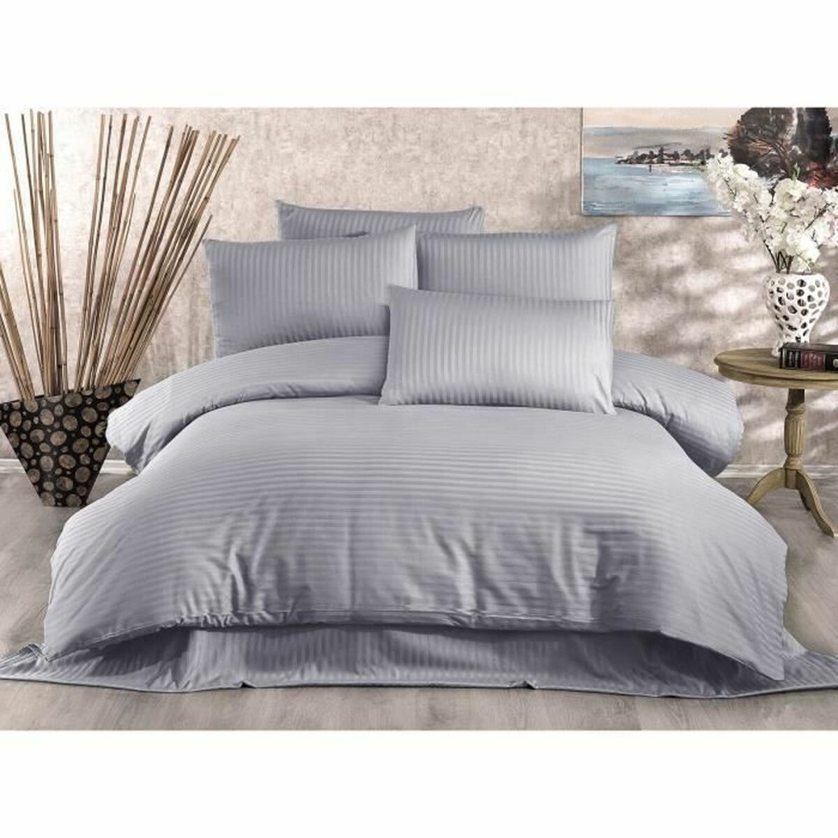 Juego de funda nórdica de algodón y poliéster gris, cama de 200 — imagen 2