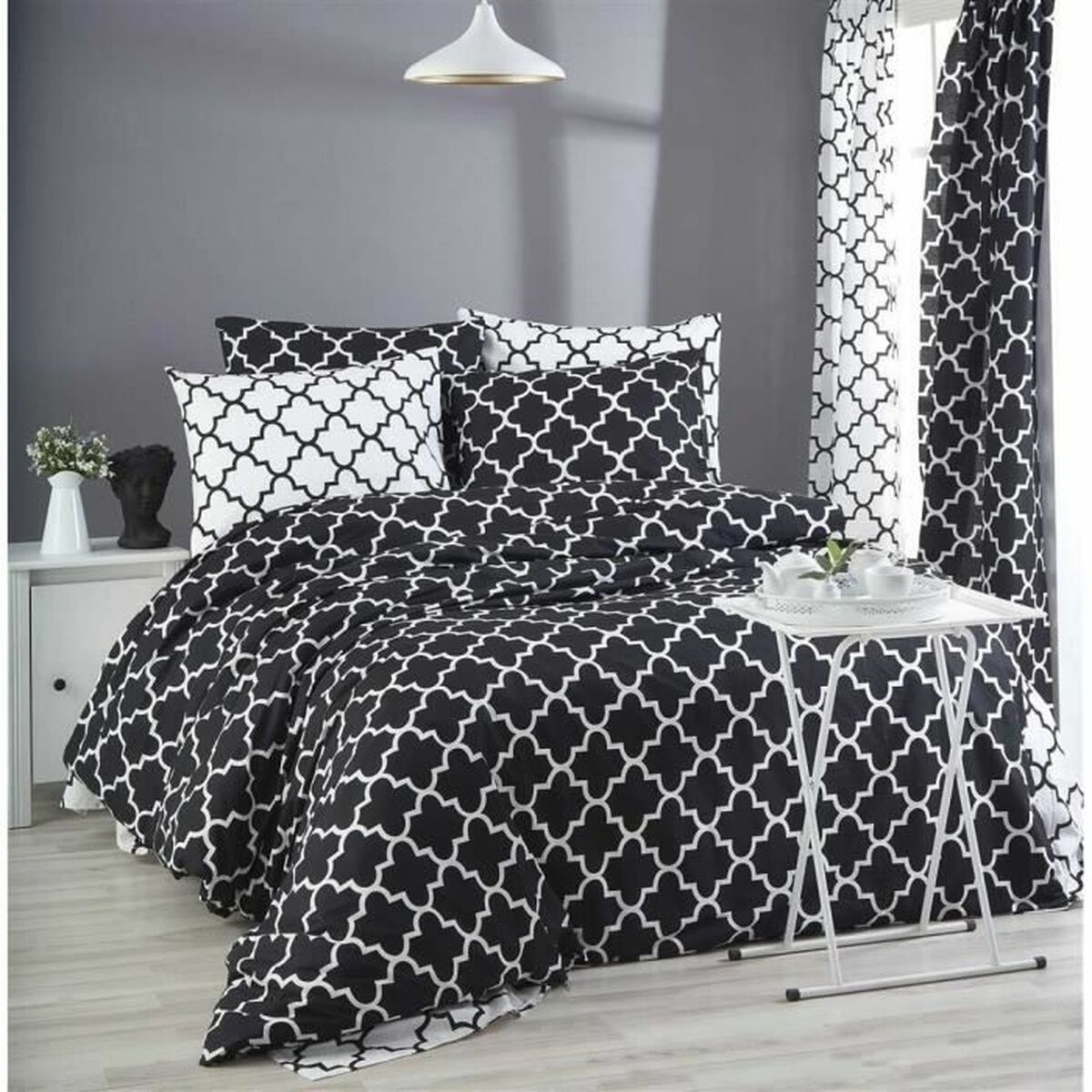 Juego de funda nórdica negra de algodón, cama de 200 — imagen 2