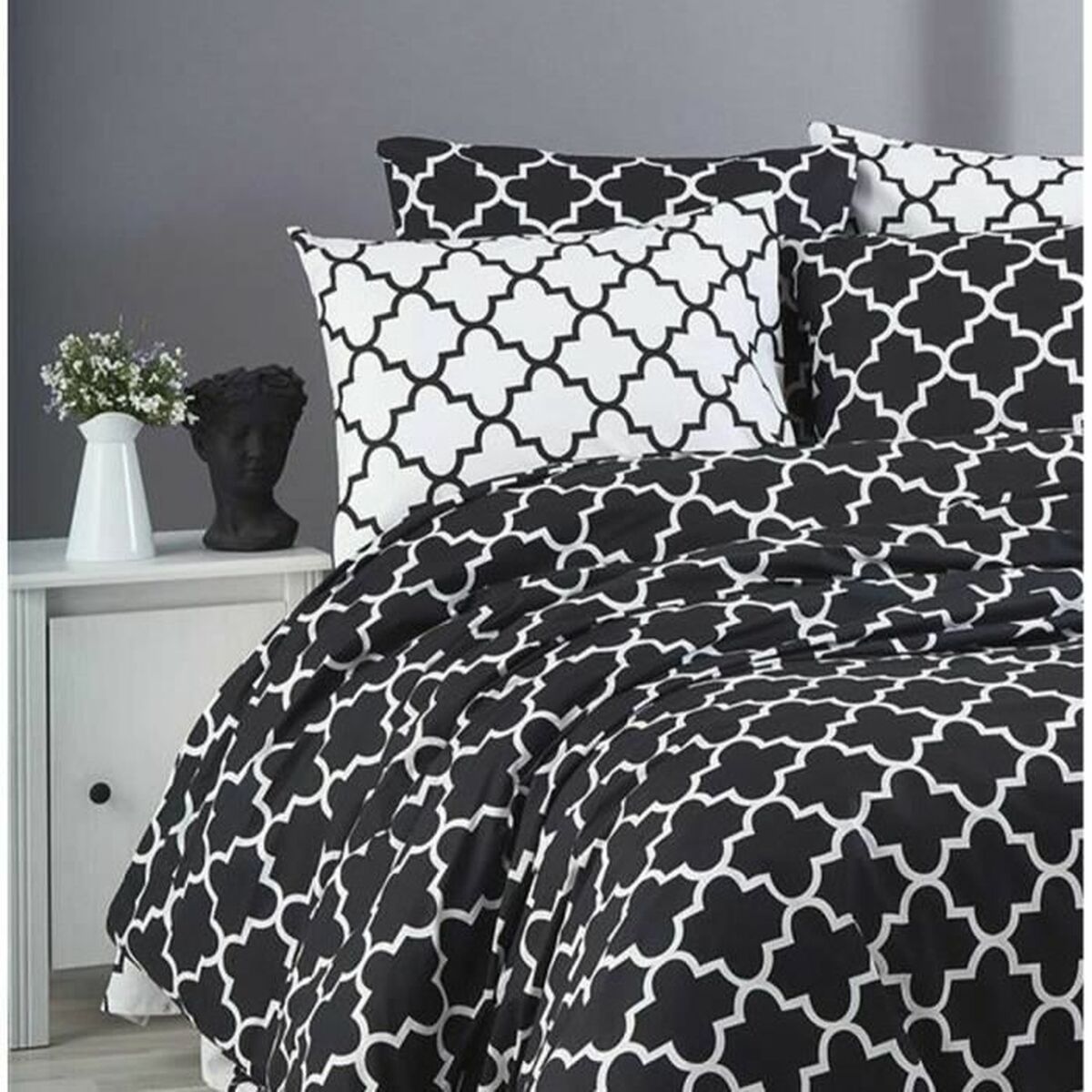 Juego de funda nórdica negra de algodón, cama de 200 — imagen 4