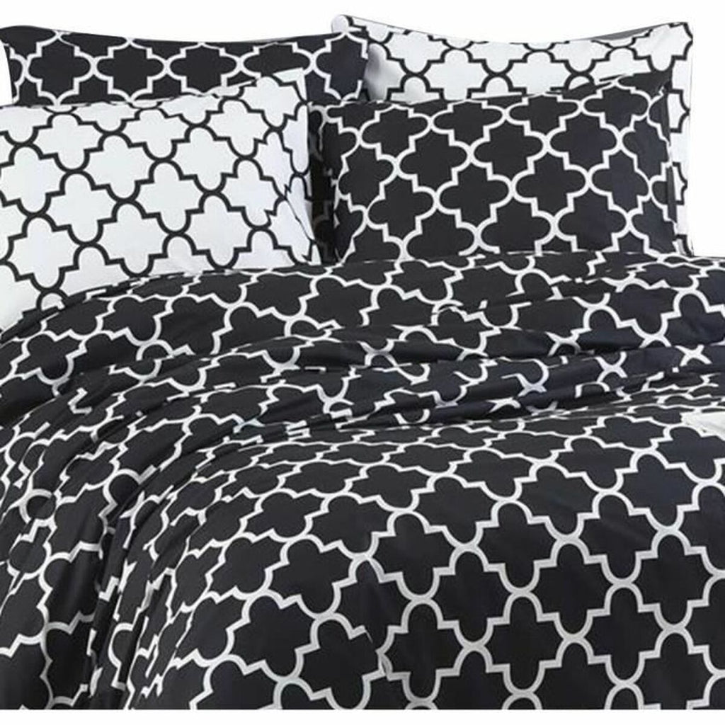 Juego de funda nórdica negra de algodón, cama de 200